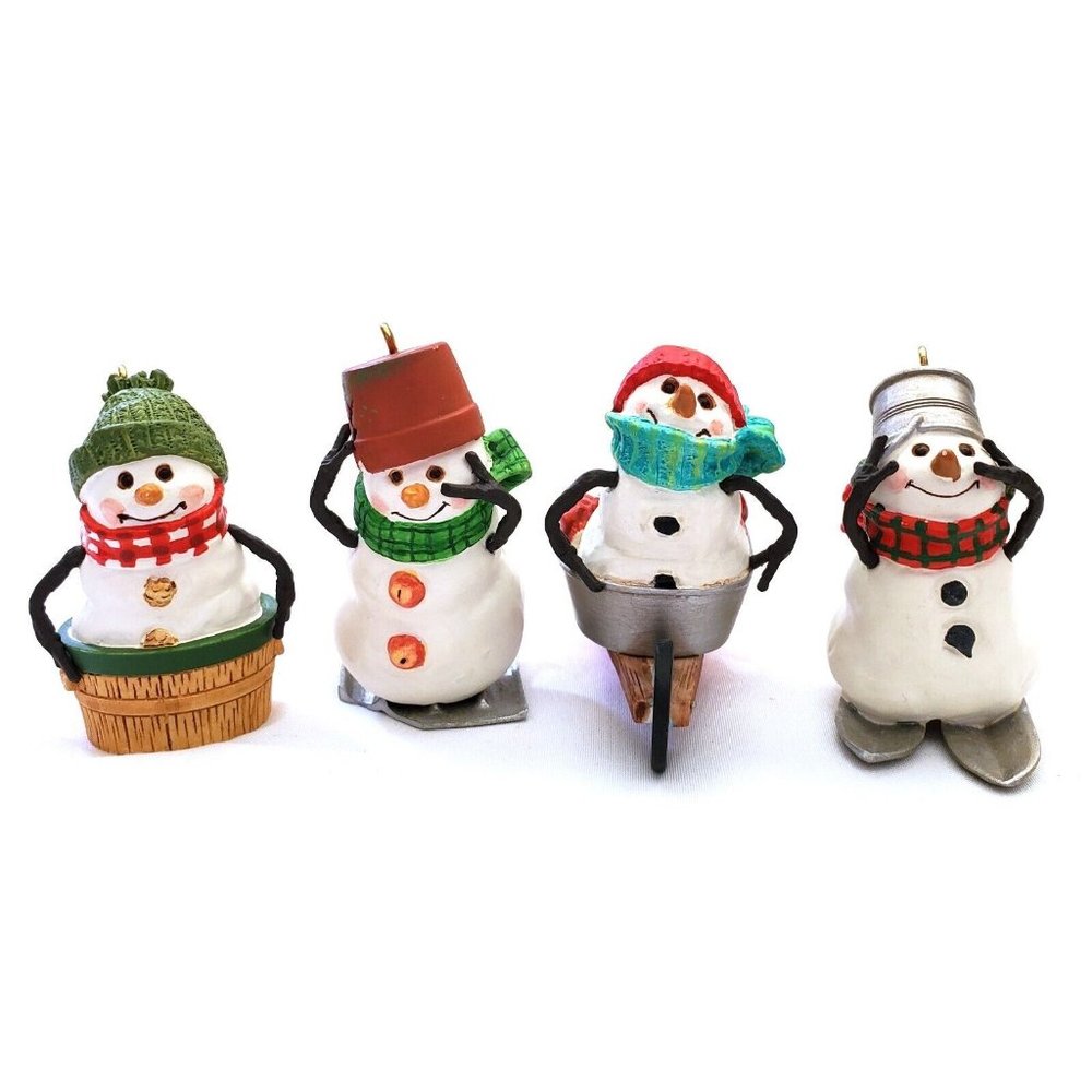 Hallmark RACE DOWN MAIN STREET The Snowmen of Mitford Christmas Ornaments set/4